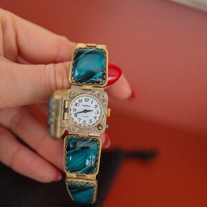 Vintage Gold and Teal Watch Bracelet